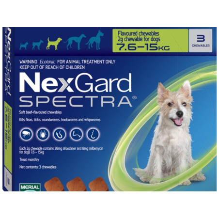 NexGard Spectra 7.5-15 kg Dog Internal & External Parasite Chew (3 Count)