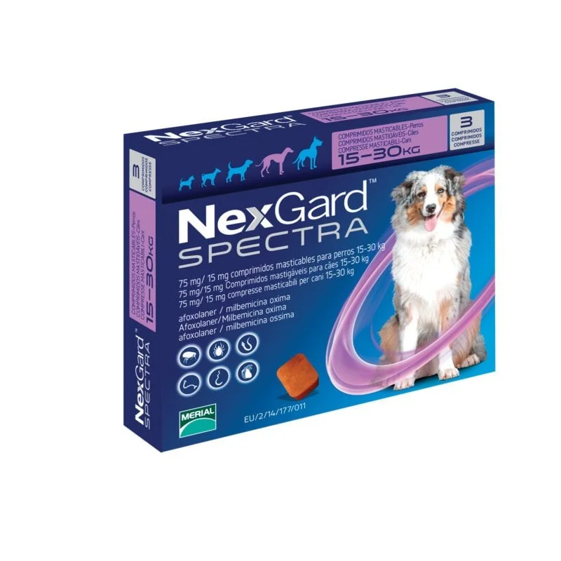 NexGard Spectra 15-30 kg Dog Internal & External Parasite Chew | 3-Count Monthly Protection