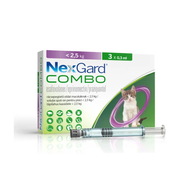 NexGard Combo Cat 0.3 ml (Under 2.5 kg) 3 Pipettes | Internal & External Parasite